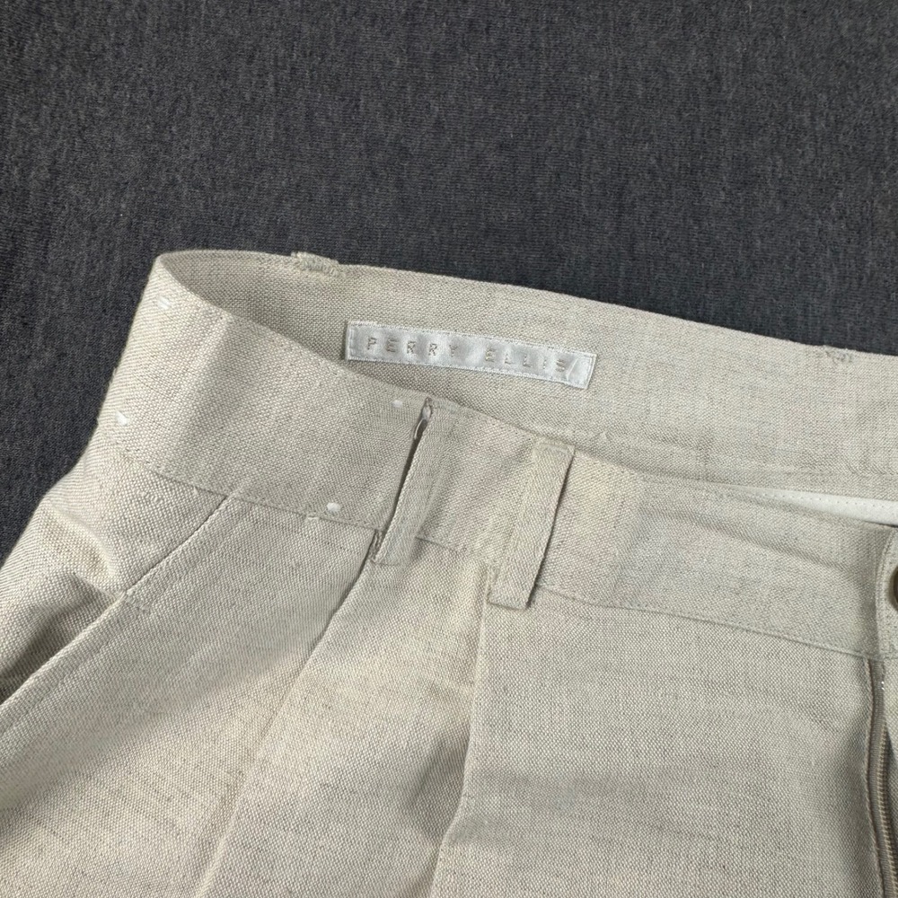 Perry Ellis Mens 36x30 Linen Cotton Blend Pleated Cuffed Trousers Beige Oatmeal